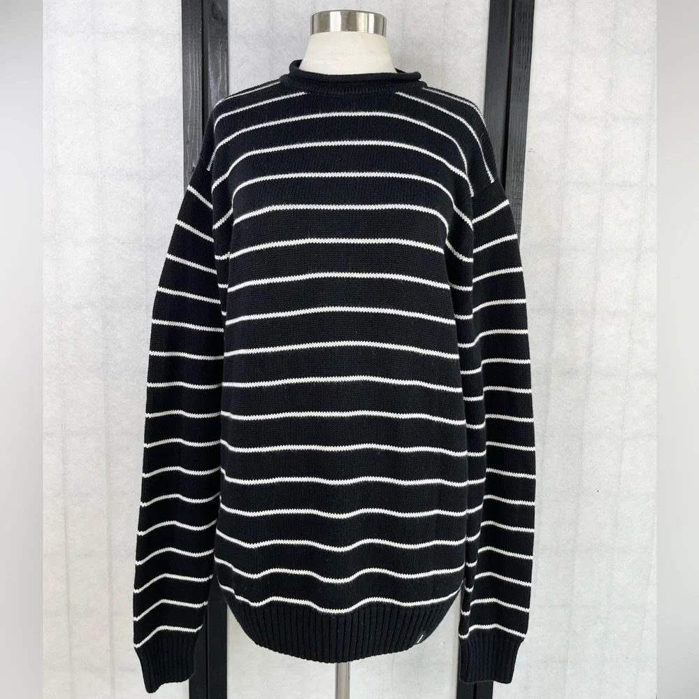 Men's Black and White Striped Sweater